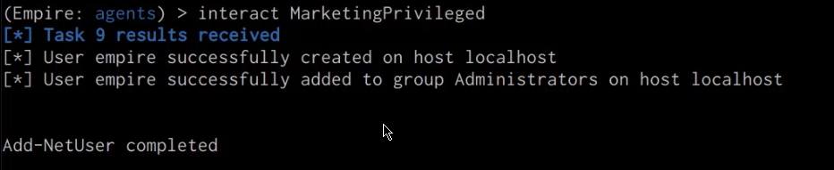 Empire client creating local accounts execute output