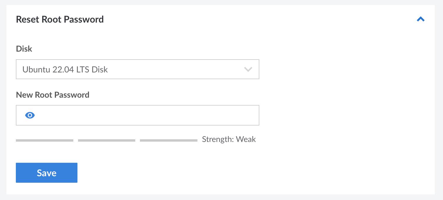 Screenshot of the Reset Root Password form